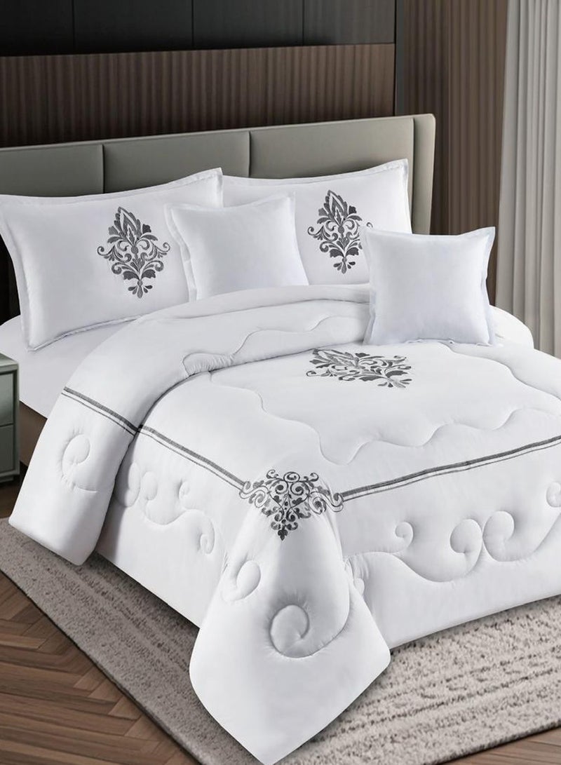 Infinity Luxury Summer Bedding Set for Two – 6 Pieces – Soft Embroidered Comforter 220×240 cm – Fully Fitted Elastic Bedsheet 200×200×30 cm - Image 1